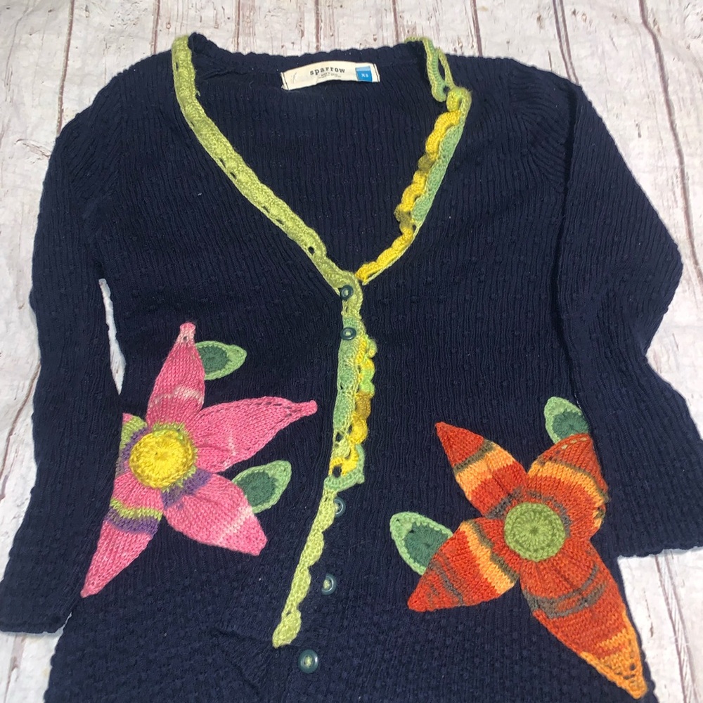Retro Anthropologie Sparrow earthly delights floral embroidered knit cardi XS - Picture 2 of 5